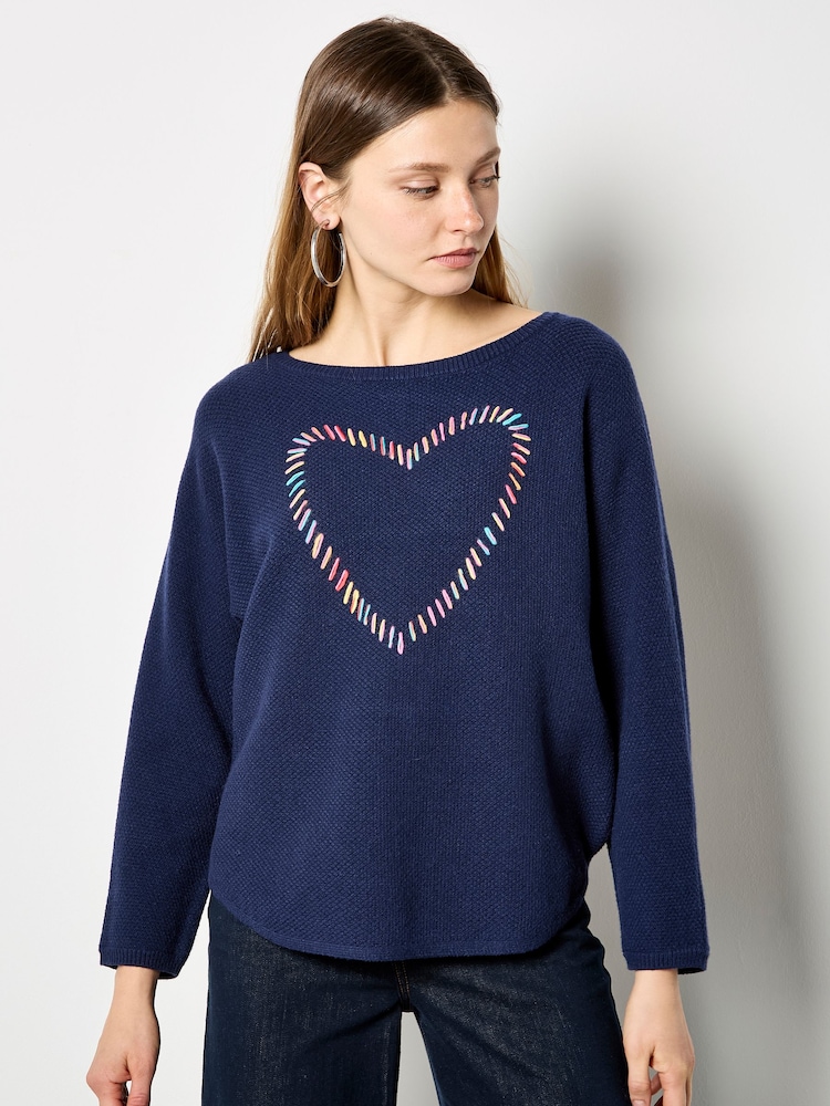 Apricot Blue Colourful Stitched Heart Jumper - Image 7 of 7 Apricot Blue Colourful Stitched Heart Jumper - Image 7 of 7