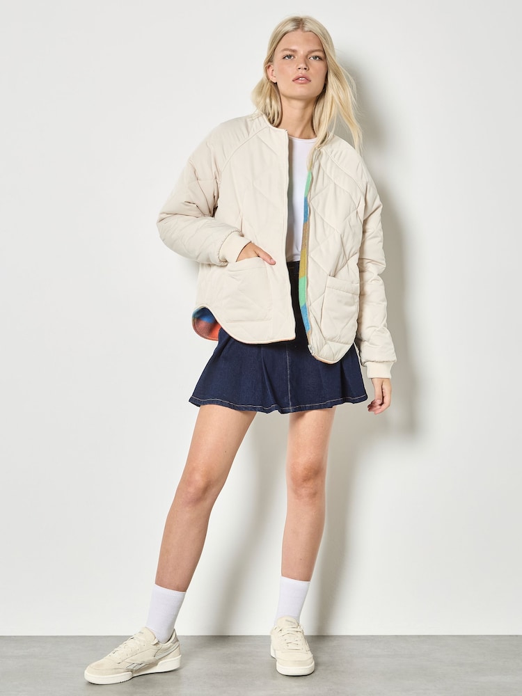 Apricot Natural Reversible Check Fleece Quilted Jacket - Image 1 of 6