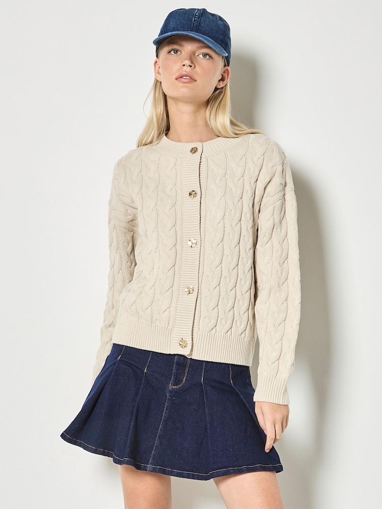 Apricot Natural Cable Knit Button-Down Cardigan - Image 2 of 4