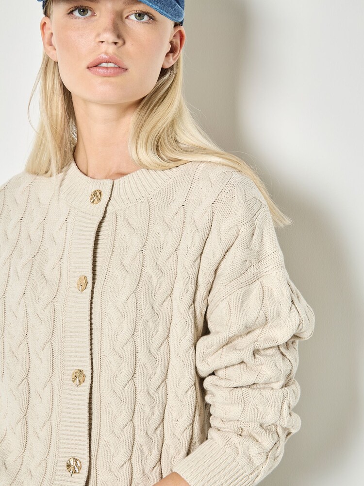 Apricot Natural Cable Knit Button-Down Cardigan - Image 4 of 4
