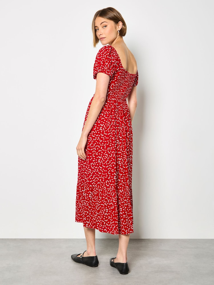 Apricot Red Mini Heart Print Midi Dress - Image 2 of 4