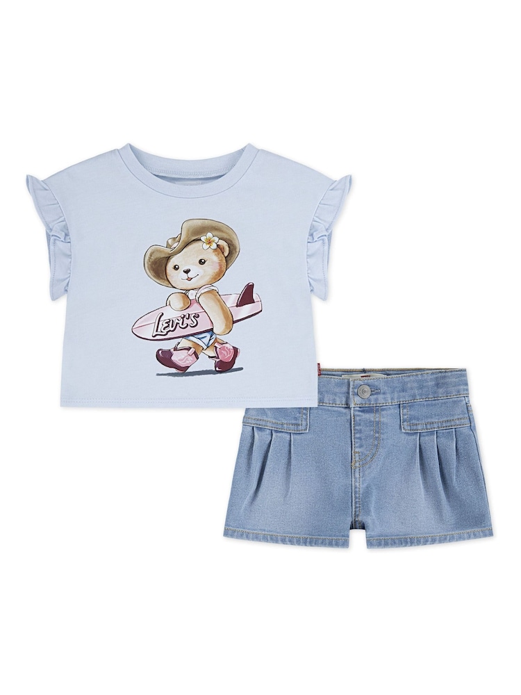 Levi's® Blue Cowboy Bear Short Sleeve T-Shirt and Pleated Shorts Set 2 Piece - Image 1 of 5