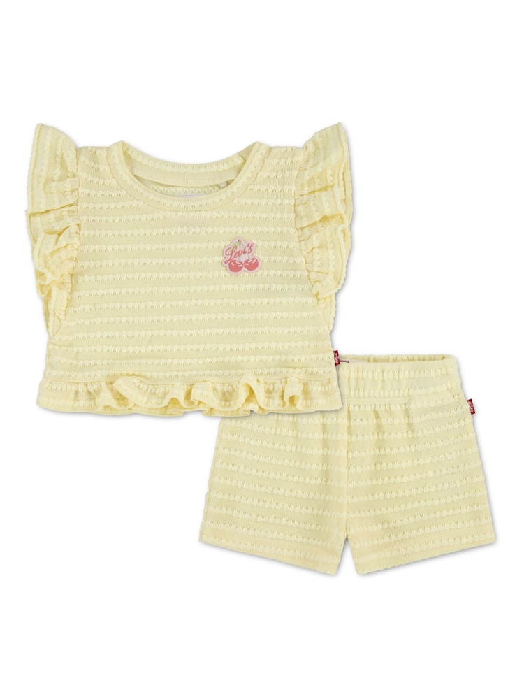 Levi's® Yellow Cowboy Bear Short Sleeve T-Shirt and Pleated Shorts Set 2 Piece - Image 1 of 3