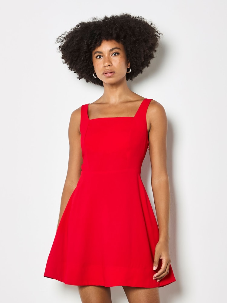 Apricot Red Crepe Fit And Flare Mini Dress - Image 1 of 5
