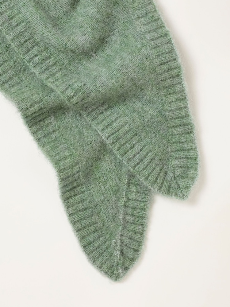 FatFace Halle Green Wool Rich Soft Triangle Scarf - Image 3 of 3