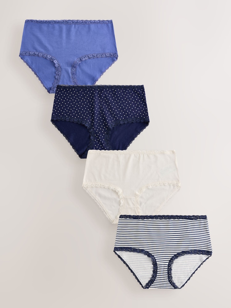 Navy Stripe Midi Cotton and Lace Knickers 4 Pack - Image 1 of 11 Navy Stripe Midi Cotton and Lace Knickers 4 Pack - Image 1 of 11