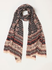 FatFace Black Linear Floral Lightweight Scarf - Image 1 of 3