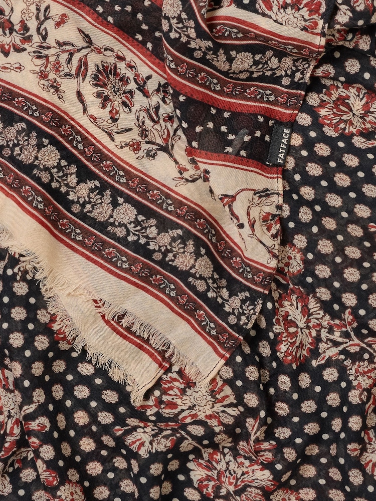 FatFace Black Linear Floral Lightweight Scarf - Image 2 of 3 FatFace Black Linear Floral Lightweight Scarf - Image 2 of 3