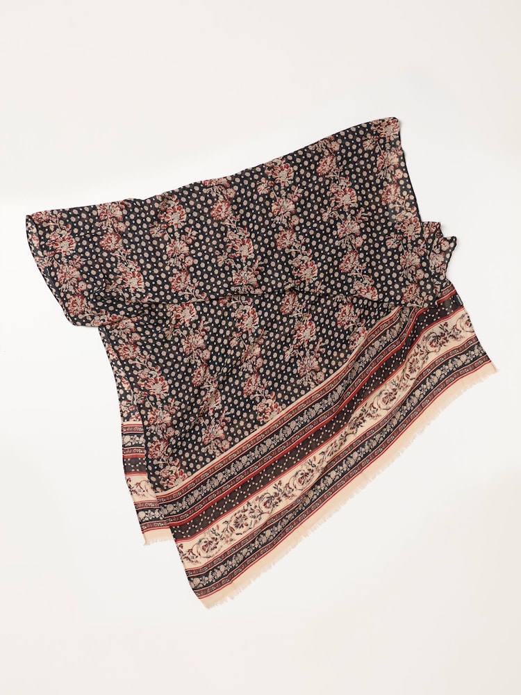 FatFace Black Linear Floral Lightweight Scarf - Image 3 of 3 FatFace Black Linear Floral Lightweight Scarf - Image 3 of 3