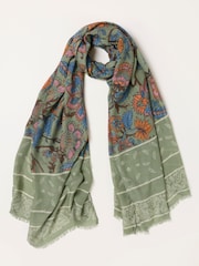 FatFace Green Paisley Floral Lightweight Scarf - Image 1 of 3