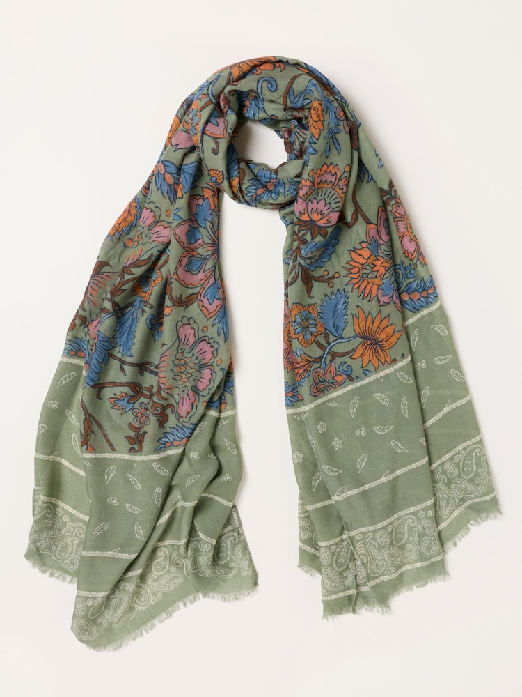 FatFace Green Paisley Floral Lightweight Scarf - Image 1 of 3 FatFace Green Paisley Floral Lightweight Scarf - Image 1 of 3