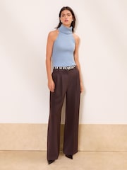 Lipsy Chocolate Brown Premium Wide Leg Trousers - Image 1 of 5