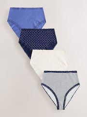 Navy Stripe High Waist High Leg Cotton and Lace Knickers 4 Pack - Image 1 of 11