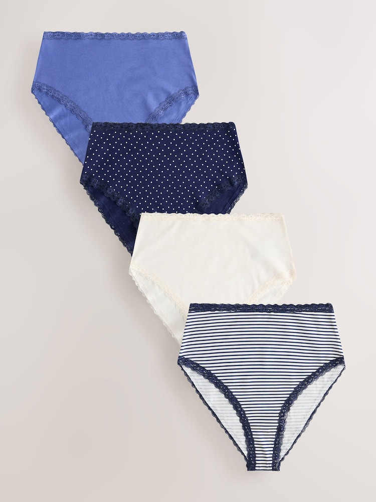 Navy Stripe High Waist High Leg Cotton and Lace Knickers 4 Pack - Image 1 of 11 Navy Stripe High Waist High Leg Cotton and Lace Knickers 4 Pack - Image 1 of 11