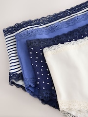 Navy Stripe High Waist High Leg Cotton and Lace Knickers 4 Pack - Image 10 of 11