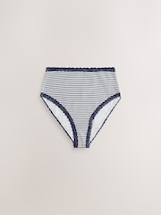 Navy Stripe High Waist High Leg Cotton and Lace Knickers 4 Pack - Image 5 of 11