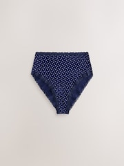 Navy Stripe High Waist High Leg Cotton and Lace Knickers 4 Pack - Image 6 of 11