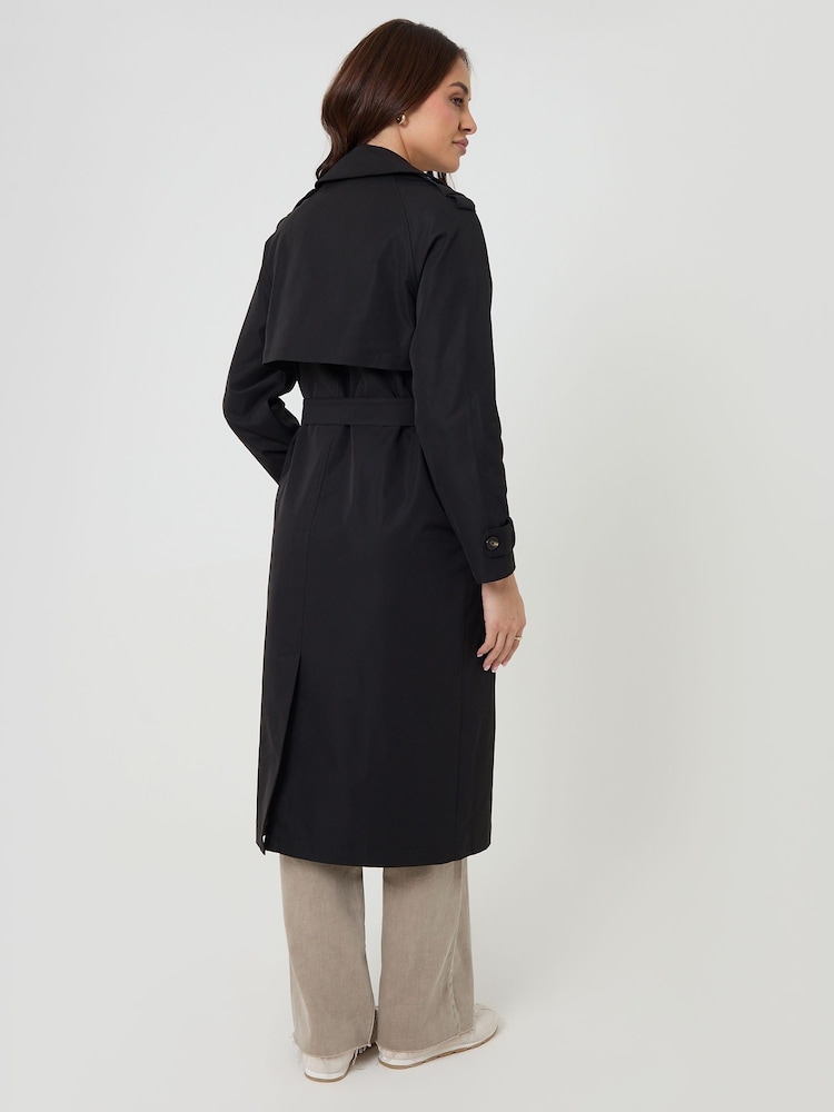 Threadbare Black Double Breasted Longline Trench Coat - Image 2 of 4