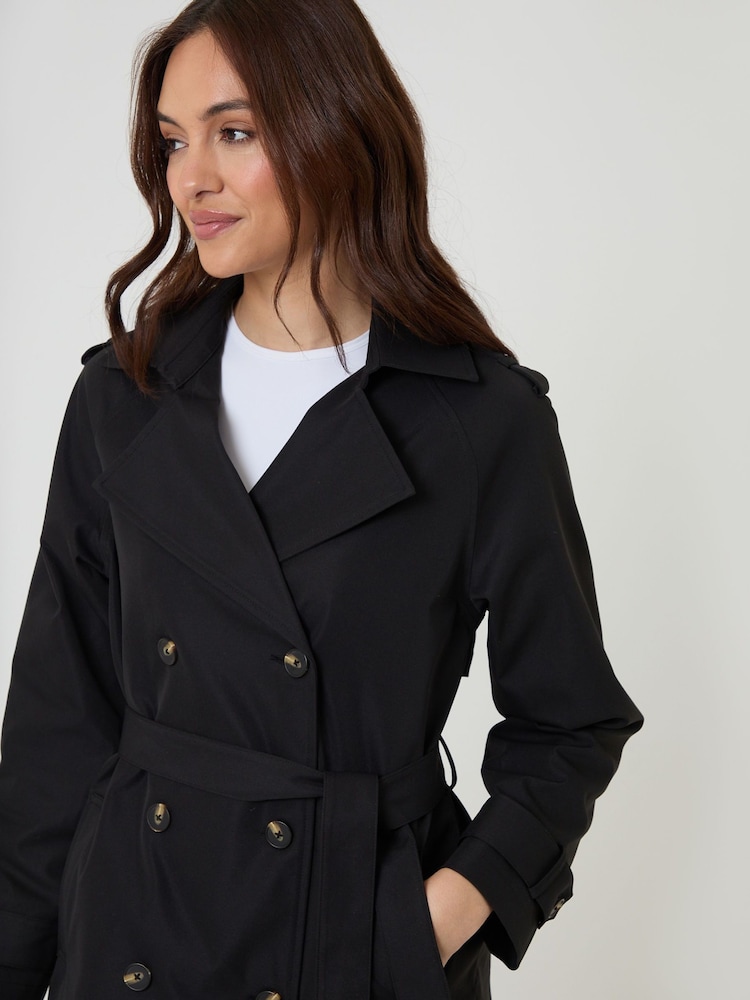 Threadbare Black Double Breasted Longline Trench Coat - Image 4 of 4