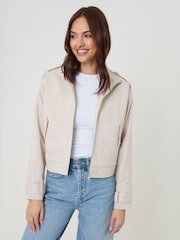 Threadbare Cream Faux Suede Funnel Neck Bomber Jacket - Image 1 of 4