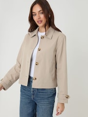 Threadbare Natural Cropped Hooded Trench Coat - Image 1 of 5