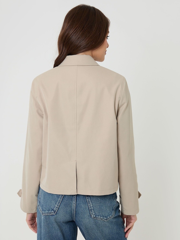 Threadbare Natural Cropped Hooded Trench Coat - Image 2 of 5 Threadbare Natural Cropped Hooded Trench Coat - Image 2 of 5