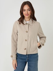Threadbare Natural Cropped Hooded Trench Coat - Image 3 of 5