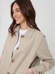 Threadbare Natural Cropped Hooded Trench Coat - Image 5 of 5