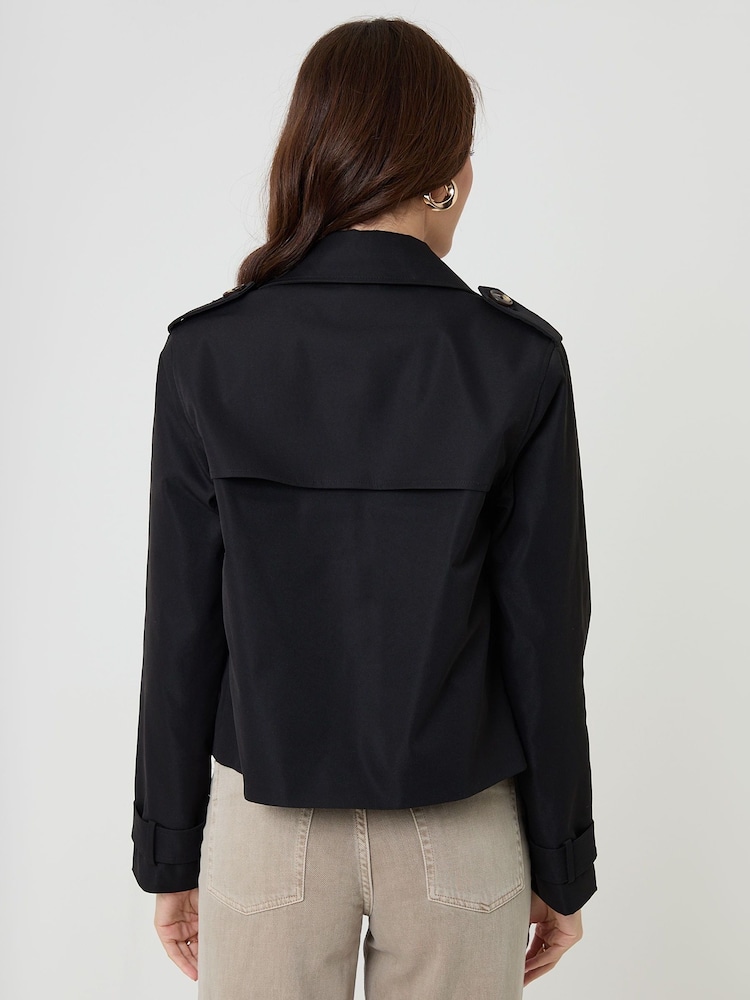 Threadbare Black Petite Double Breasted Cropped Trench Jacket - Image 2 of 4 Threadbare Black Petite Double Breasted Cropped Trench Jacket - Image 2 of 4