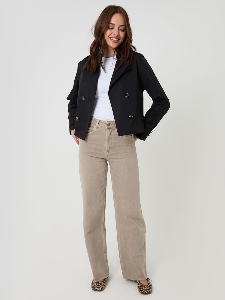 Threadbare Black Petite Double Breasted Cropped Trench Jacket - Image 4 of 4 Threadbare Black Petite Double Breasted Cropped Trench Jacket - Image 4 of 4