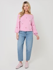 Threadbare Pink Cherry Embroidery Slash Neck Jumper - Image 3 of 4