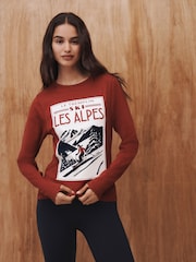 Red Active Cotton Ski Graphic Long Sleeve T-Shirt - Image 1 of 5