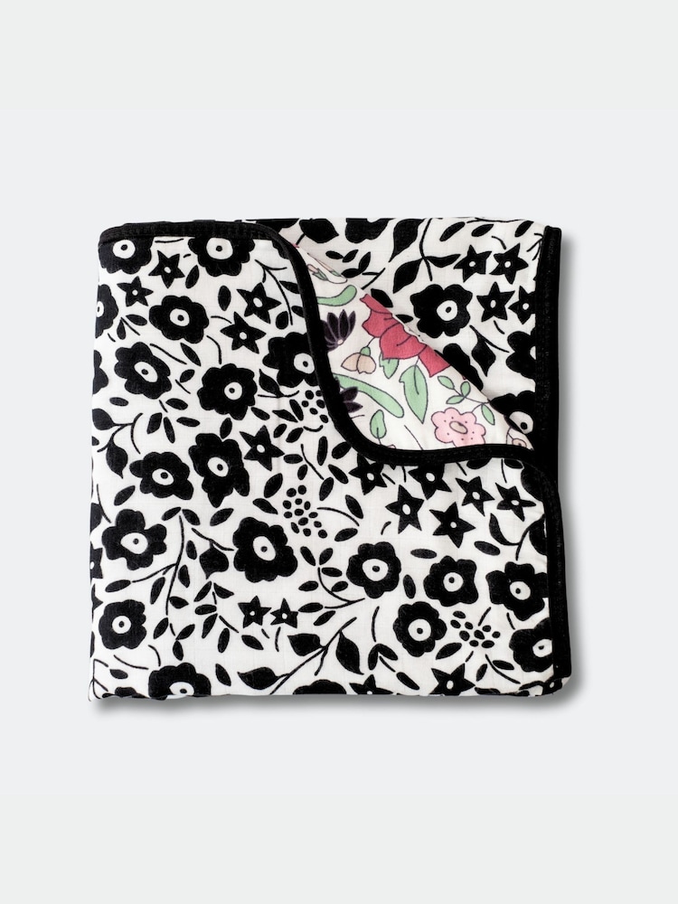 Etta Loves Black & White Liberty Sensory Cotton Reversible Muslin Blanket - Image 1 of 5