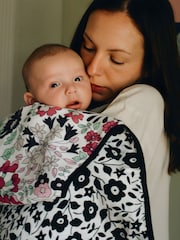 Etta Loves Black & White Liberty Sensory Cotton Reversible Muslin Blanket - Image 2 of 5