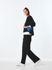 Czarny - Barrel Leg Active Tracksuit Bottoms with Wool - Obraz 1 z 5