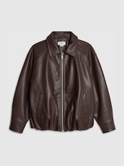 River Island Brown Faux Leather Bomber Jacket - Image 2 of 4