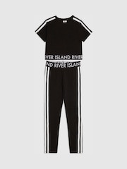 River Island Black Logo Stripe Top & Leggings Set - Image 1 of 4