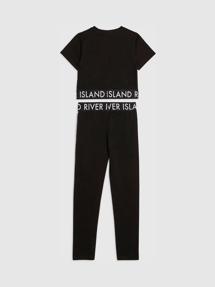 River Island Black Logo Stripe Top & Leggings Set - Image 2 of 4