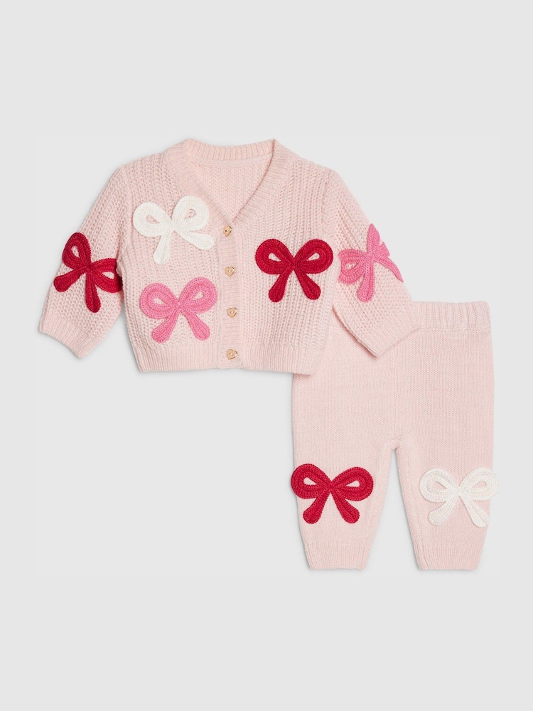 River Island Pink Knitted Bow Cardigan & Legging Set - Image 1 of 5