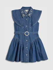 River Island Blue Denim Embellished Prom Dress - Image 1 of 4