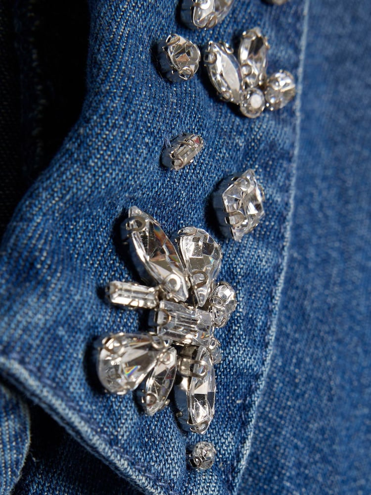 River Island Blue Denim Embellished Prom Dress - Image 4 of 4