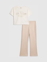 River Island White Los Angeles T-Shirt & Suedette Kickflare Set - Image 1 of 5