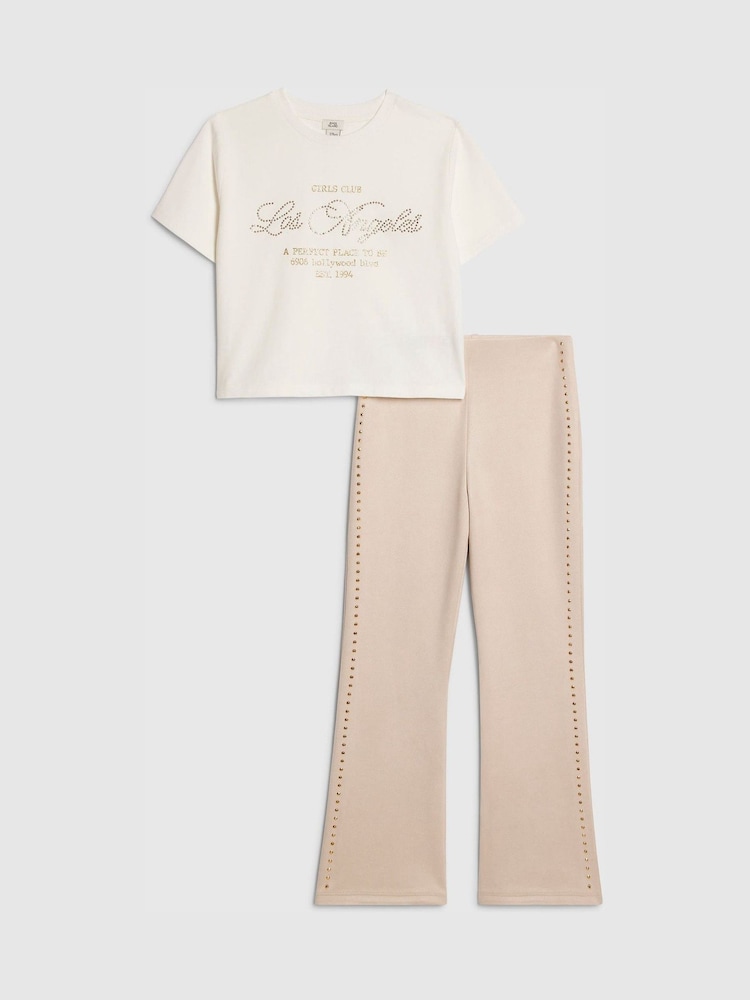 River Island White Los Angeles T-Shirt & Suedette Kickflare Set - Image 1 of 5