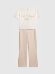 River Island White Los Angeles T-Shirt & Suedette Kickflare Set - Image 3 of 5