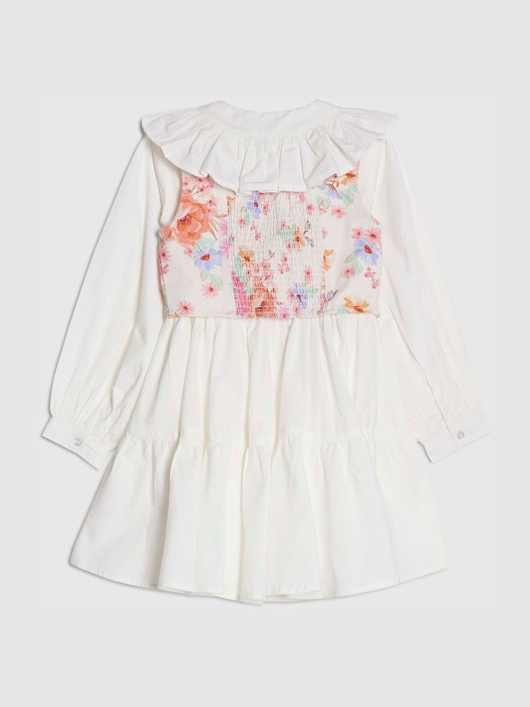 River Island White Frill Collar Floral Waistcoat Dress - Image 2 of 4
