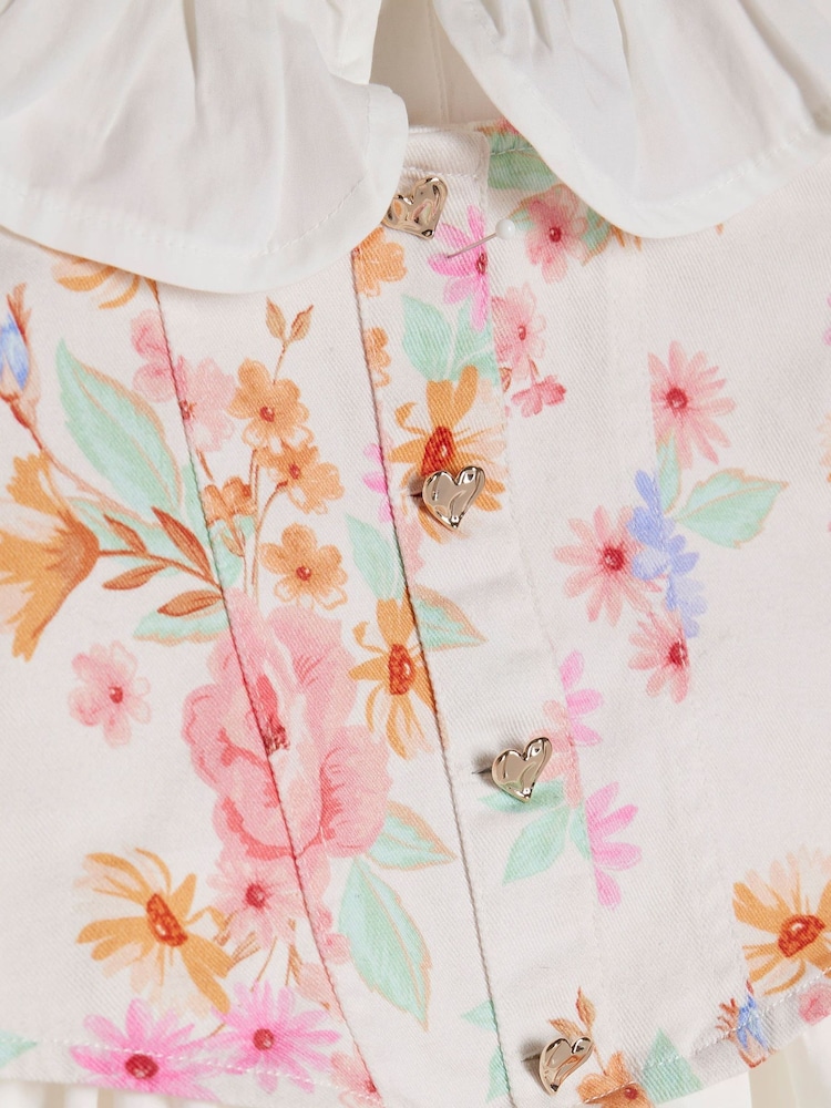 River Island White Frill Collar Floral Waistcoat Dress - Image 4 of 4