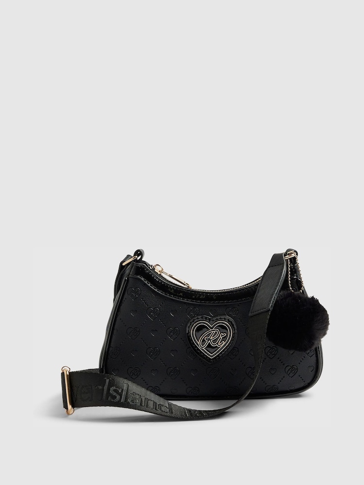 River Island Black Heart Monogram Cross-Body Bag - Image 1 of 5