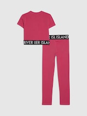 River Island Pink Logo Stripe T-Shirt & Leggings Set - Image 2 of 4