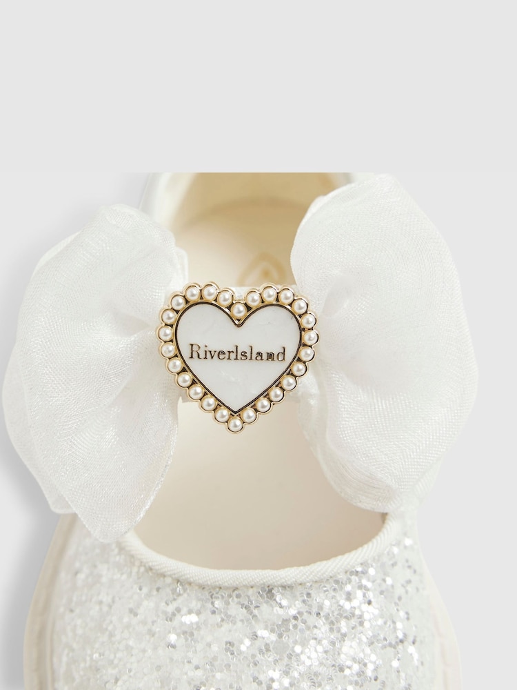 River Island White Glitter Bow Mary Jane Shoes - Image 5 of 5