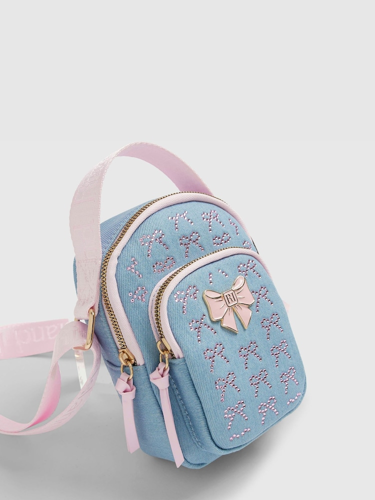 River Island Blue Denim Diamante Bow Festival Bag - Image 5 of 5